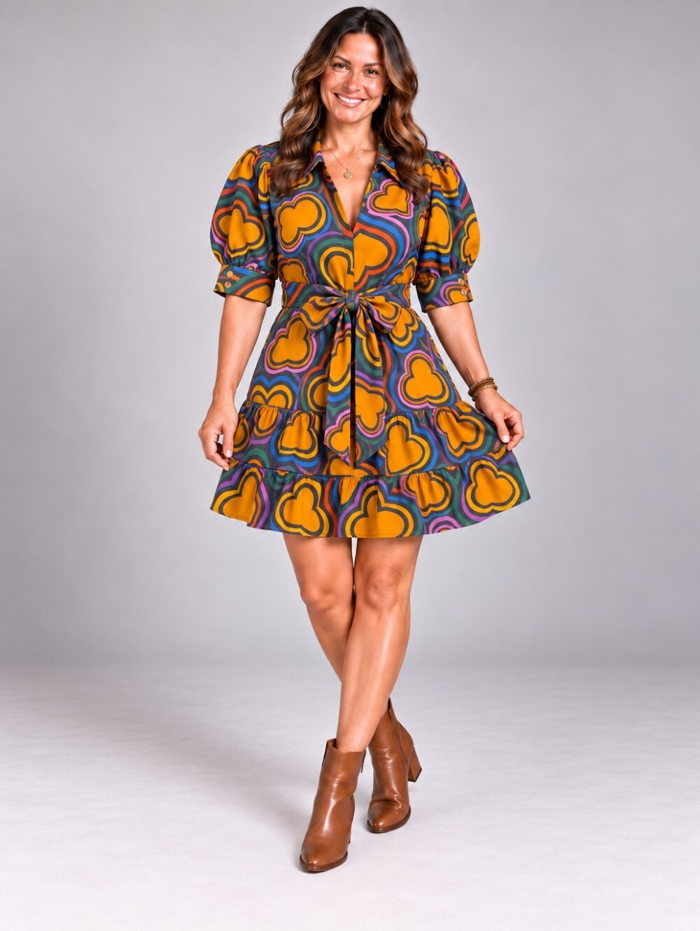 FARM Rio Anthropologie Heart Print Tie Front Tiered Mini Dress Medium A375